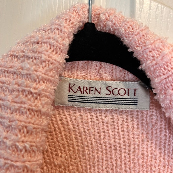 🌸”Karen Scott Vintage Baby Pink Nubby Knot Open Front Cardigan w/ Pockets Size L - Picture 7 of 17